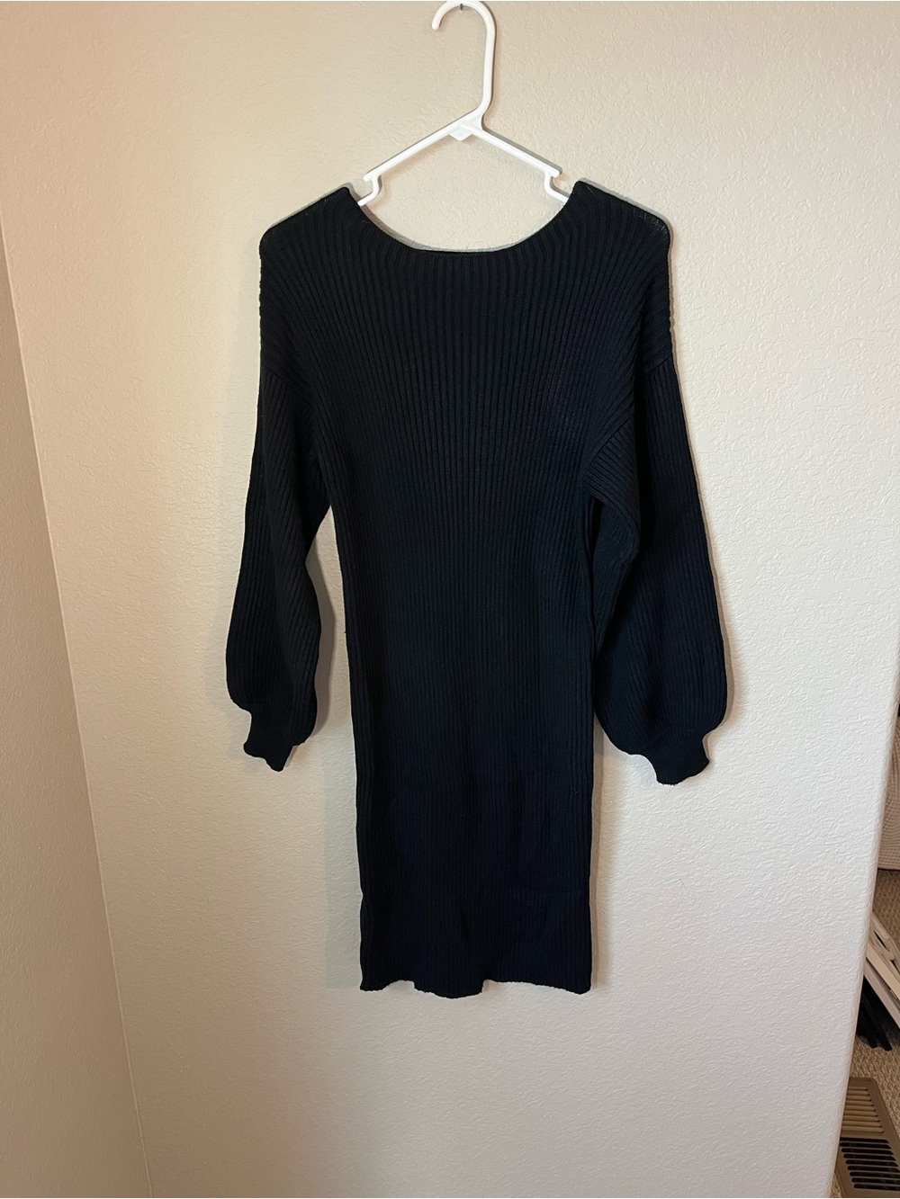 MNG Mango Women’s Black Ribbed Knit Balloon Sleeve Sweater Dress Size S